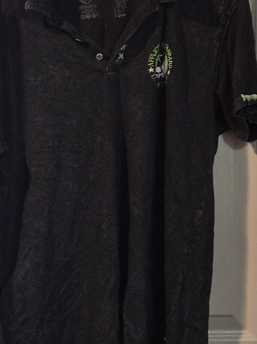 Affliction Black Polo with Neon Green Logo Accent